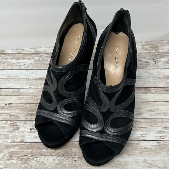 Via Spiga SIZE 10 Black Suede Platform 5” Heels Leather Booties - Picture 9 of 12